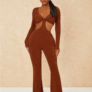 SHEIN Brown Cutout Jumpsuit